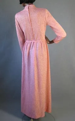 70s Vintage Peach Sparkle Knit Mod Party Dress Women's Maxi Medium Stars VFG Bleeker Street
