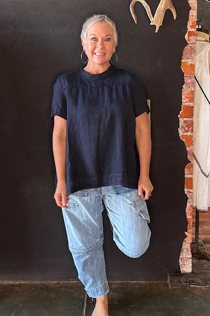 ADÉLINE LINEN SWING TOP - NAVY