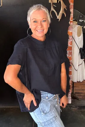 ADÉLINE LINEN SWING TOP - NAVY
