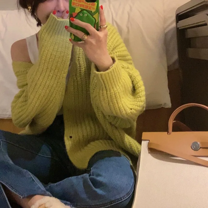 Aiertu fall outfits women Fashionable Lazy Style Ingot Needle Thick Line Sweater Cardigan Women's Autumn Lantern Sleeve Loose Knitted Coat