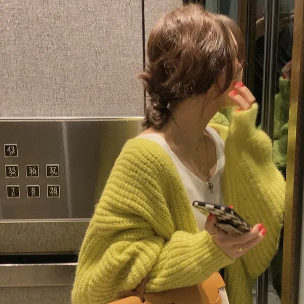 Aiertu fall outfits women Fashionable Lazy Style Ingot Needle Thick Line Sweater Cardigan Women's Autumn Lantern Sleeve Loose Knitted Coat
