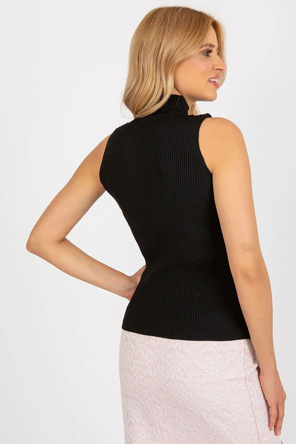 Badu Rhinestone Accent Mock Neck Ribbed Tank Short Sleeve Top