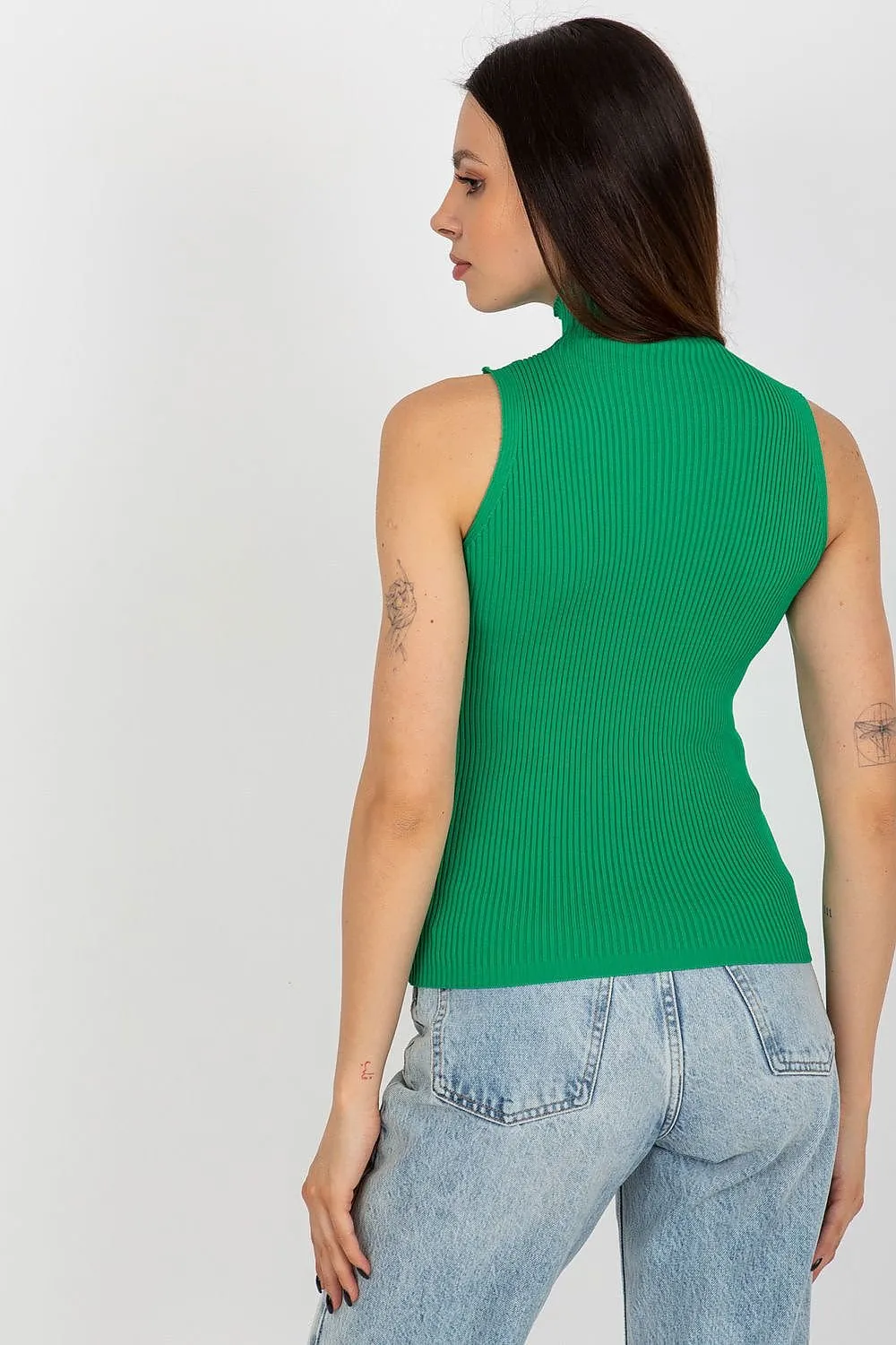 Badu Rhinestone Accent Mock Neck Ribbed Tank Short Sleeve Top