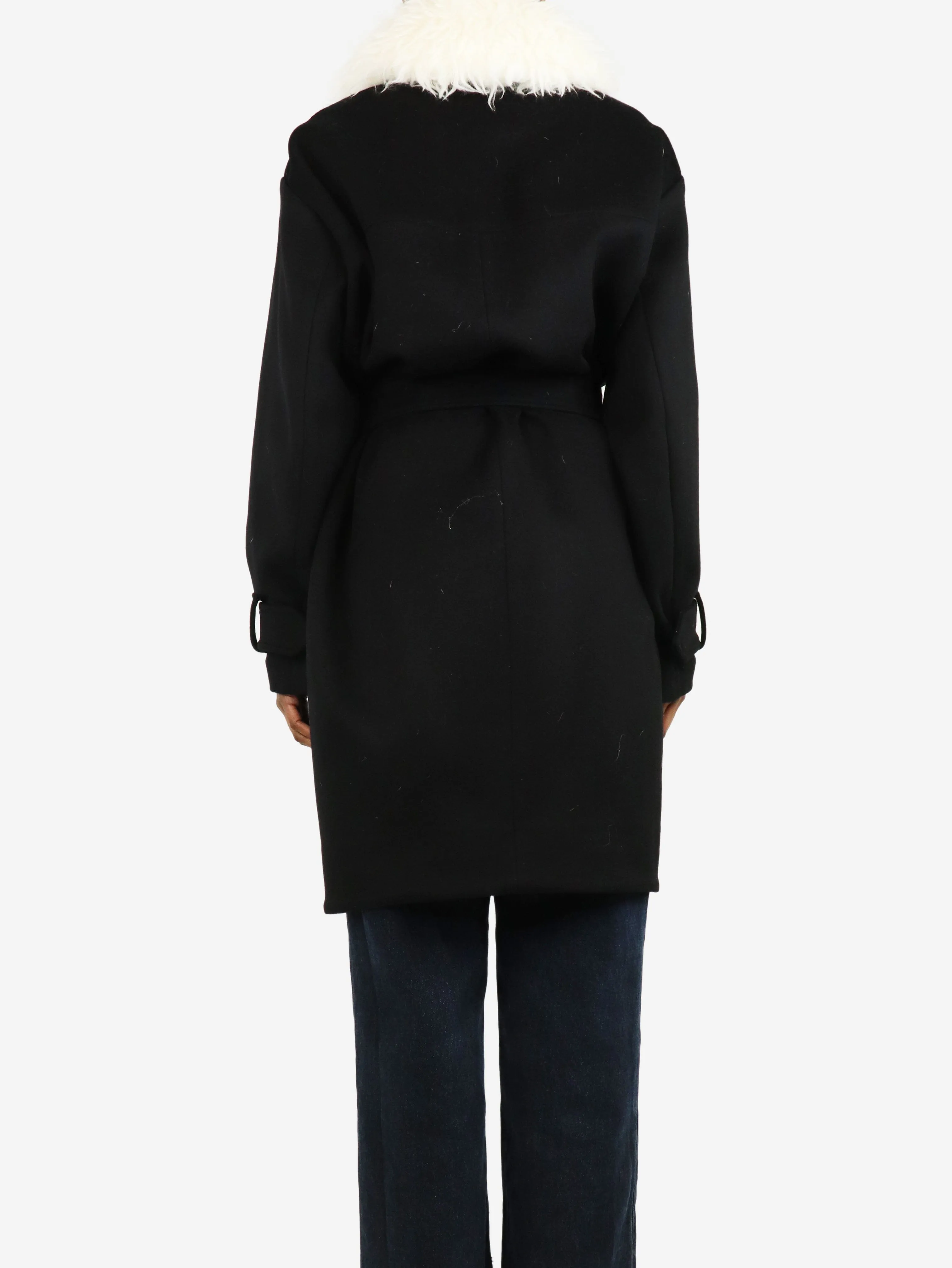 Black belted wool coat - size UK 6