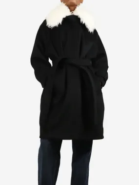 Black belted wool coat - size UK 6