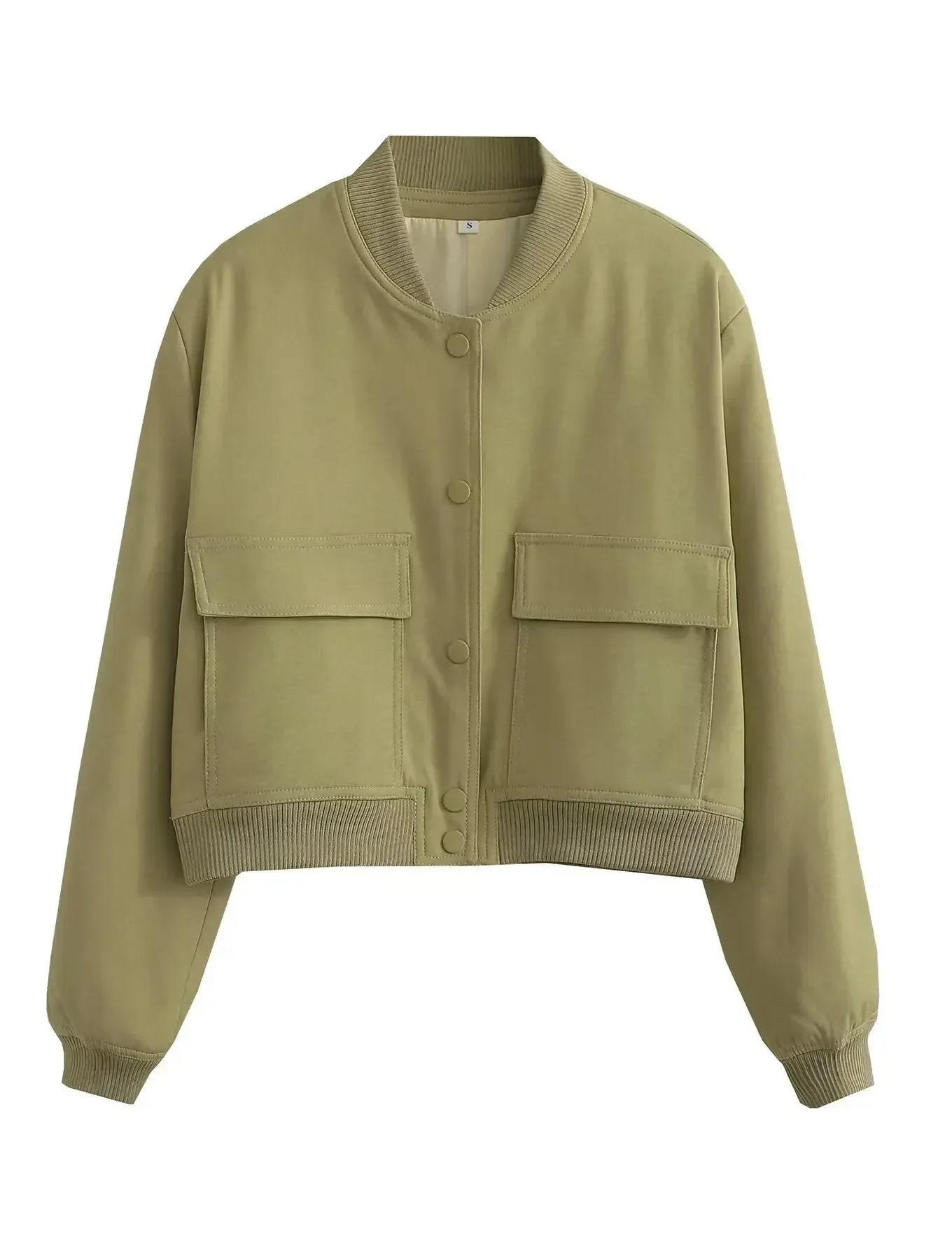 Black Friday Joskaa Basic Stand Collar Women Jacket Long Sleeve Cardigan Button Up Cropped Coat Baseball Outerwear Autumn Winter Clothes