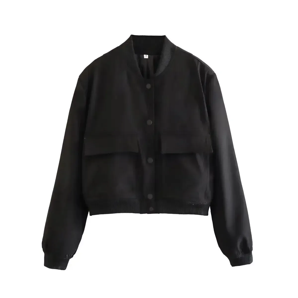 Black Friday Joskaa Basic Stand Collar Women Jacket Long Sleeve Cardigan Button Up Cropped Coat Baseball Outerwear Autumn Winter Clothes