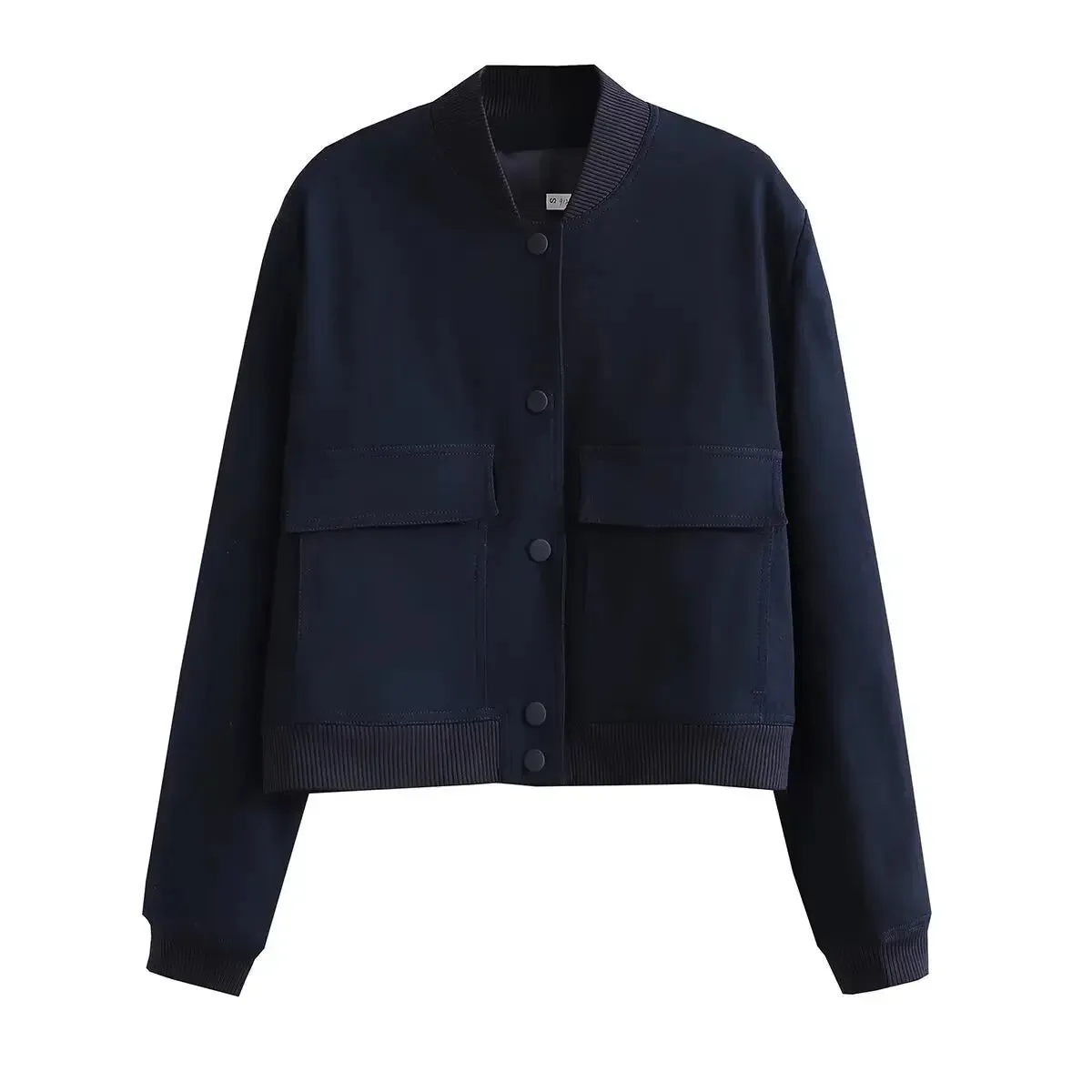 Black Friday Joskaa Basic Stand Collar Women Jacket Long Sleeve Cardigan Button Up Cropped Coat Baseball Outerwear Autumn Winter Clothes