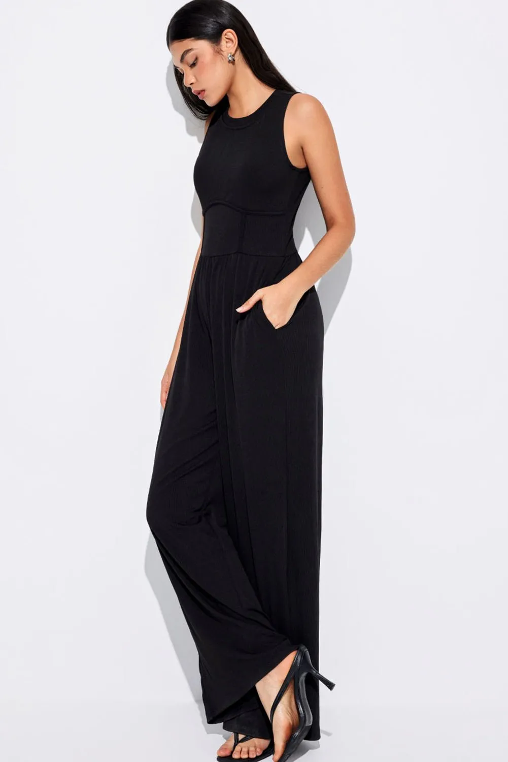 Black Sleeveless High Waist Wide Leg Jumpsuit