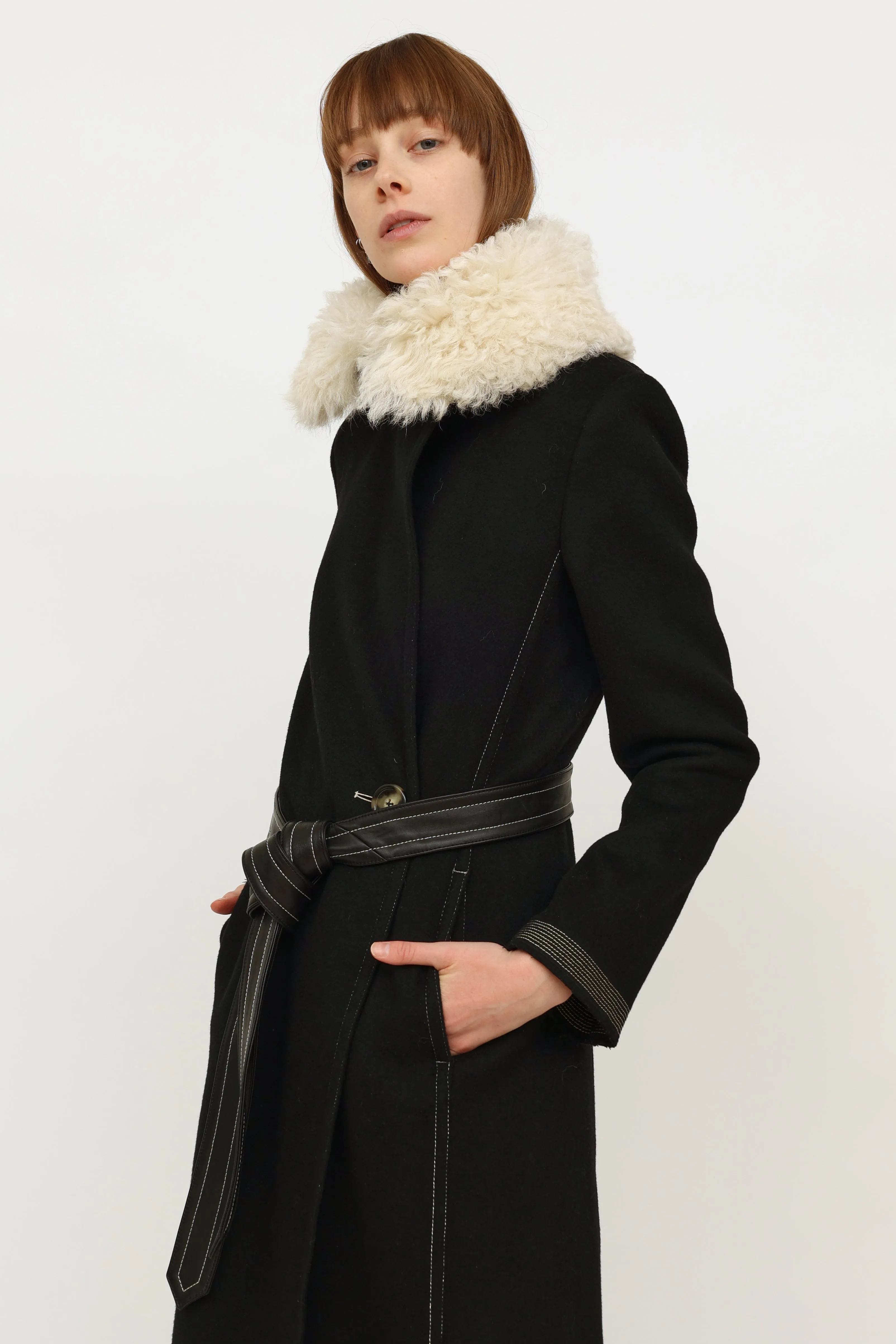 Black Wool Shearling Coat