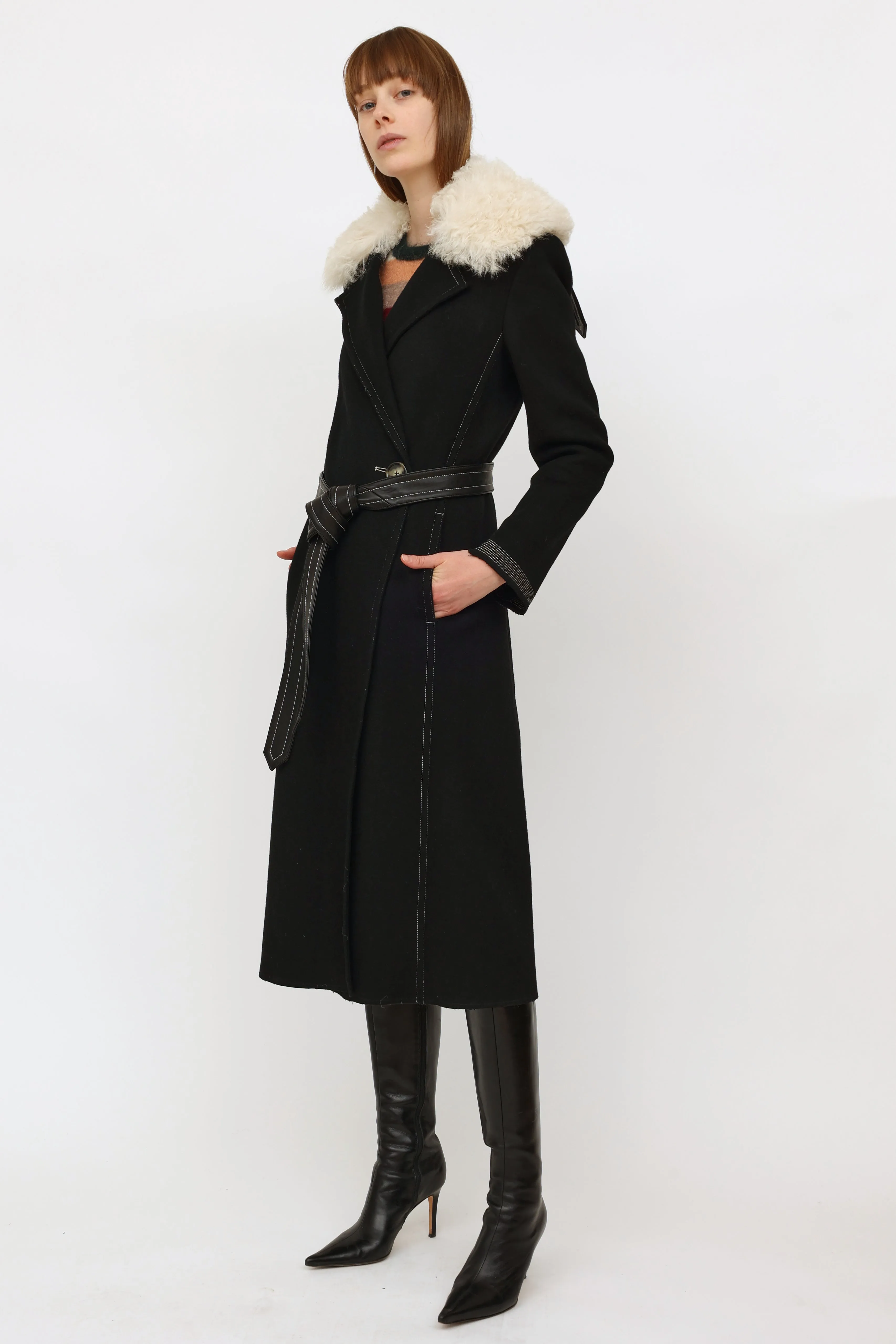 Black Wool Shearling Coat