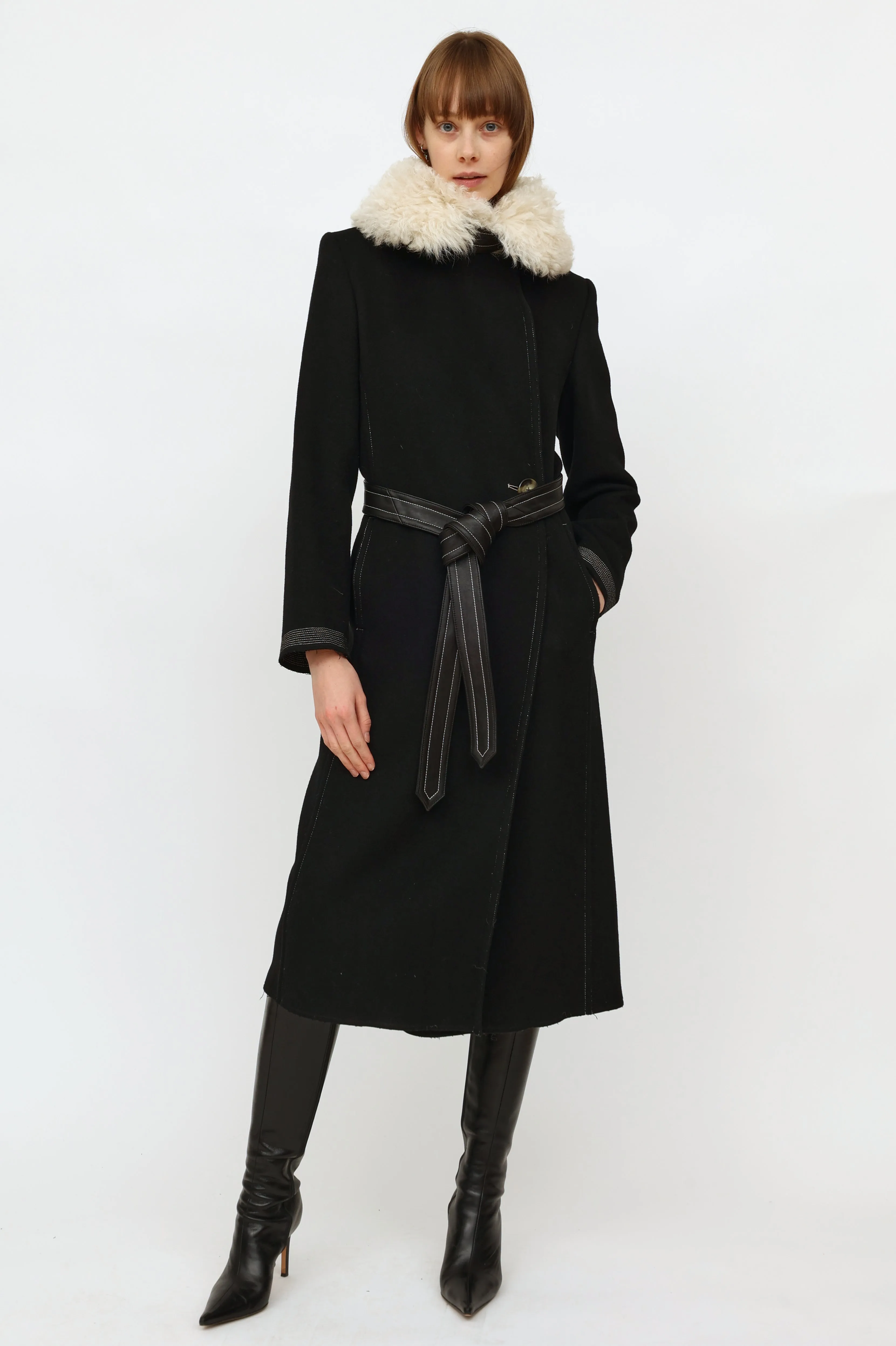 Black Wool Shearling Coat