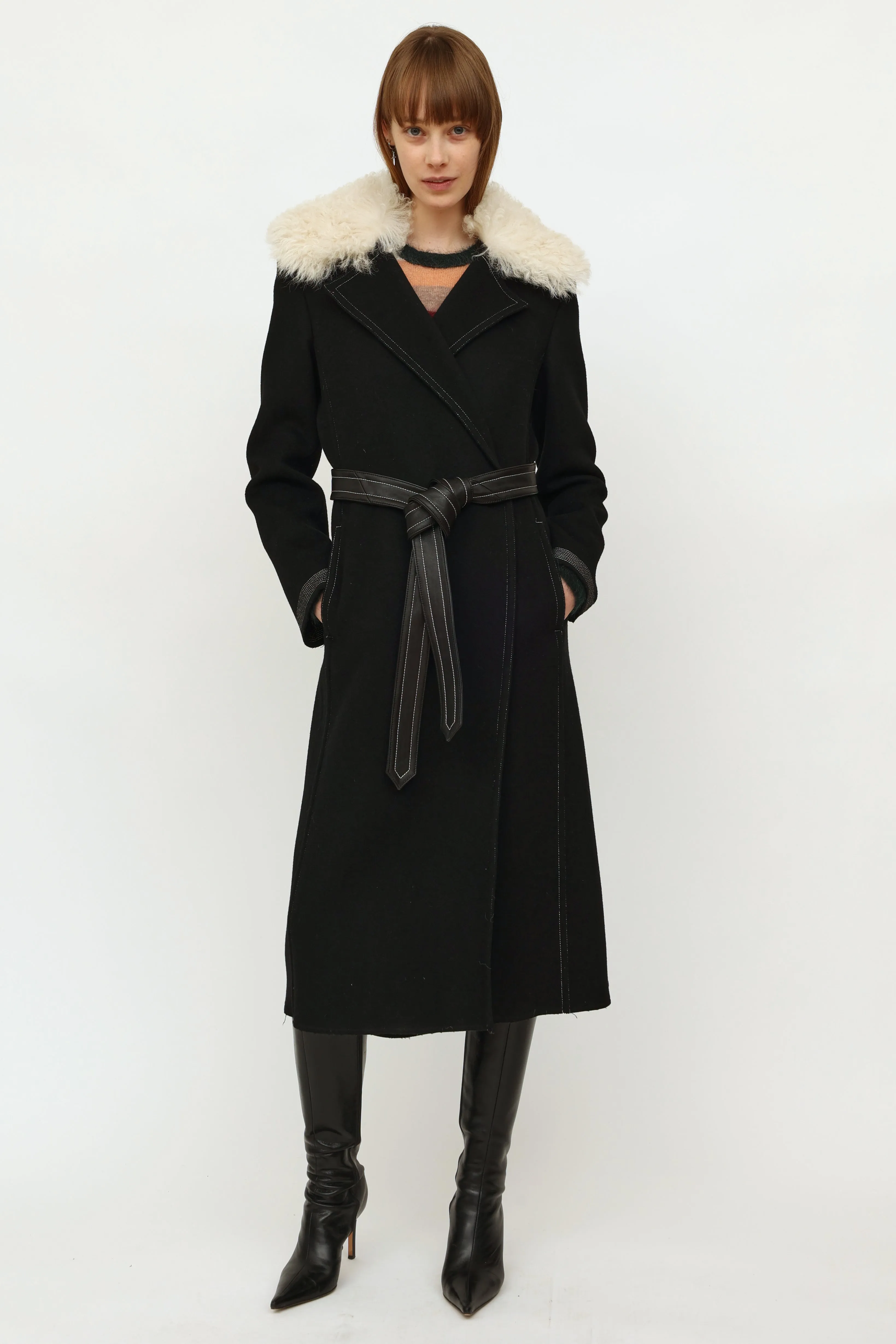 Black Wool Shearling Coat
