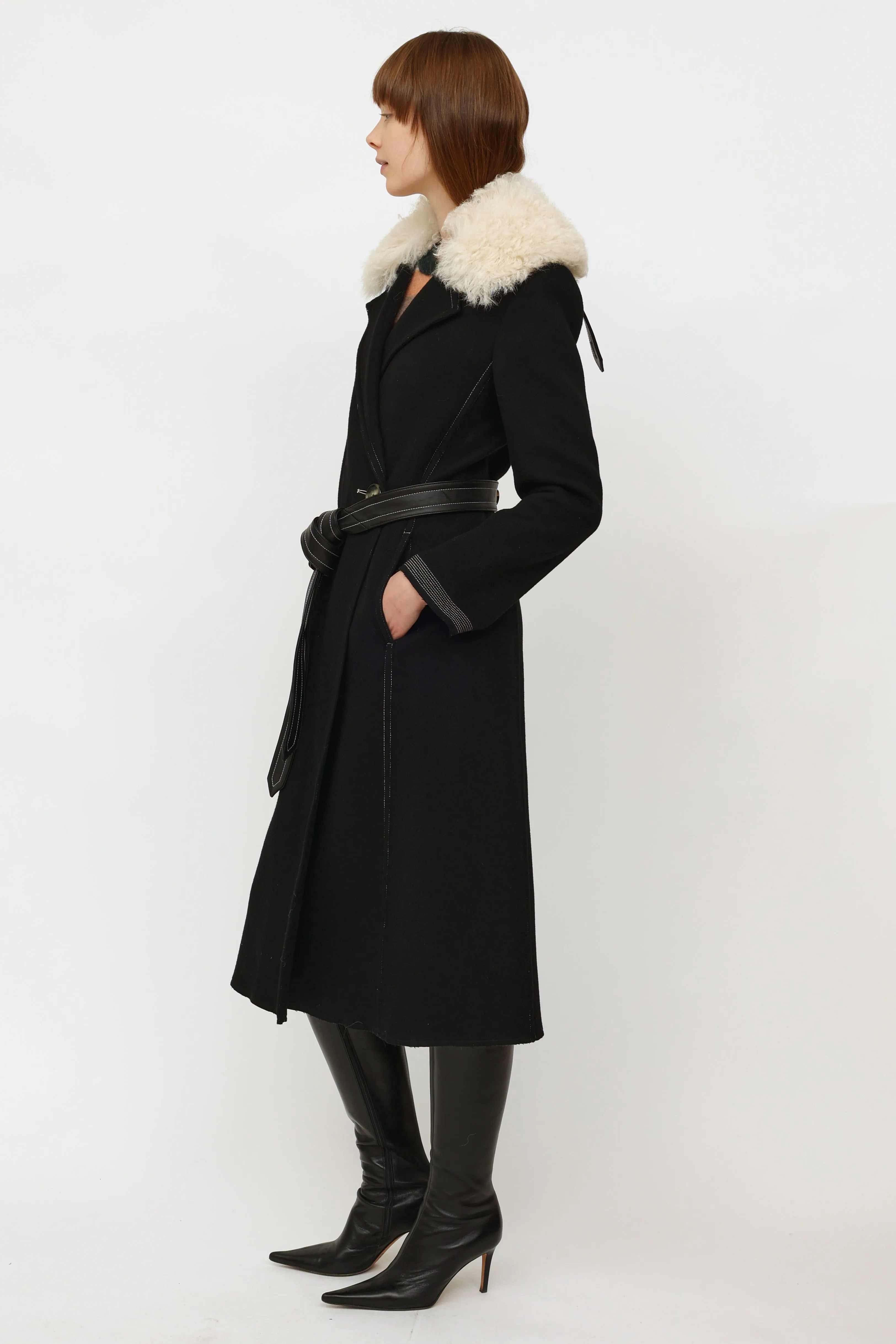 Black Wool Shearling Coat