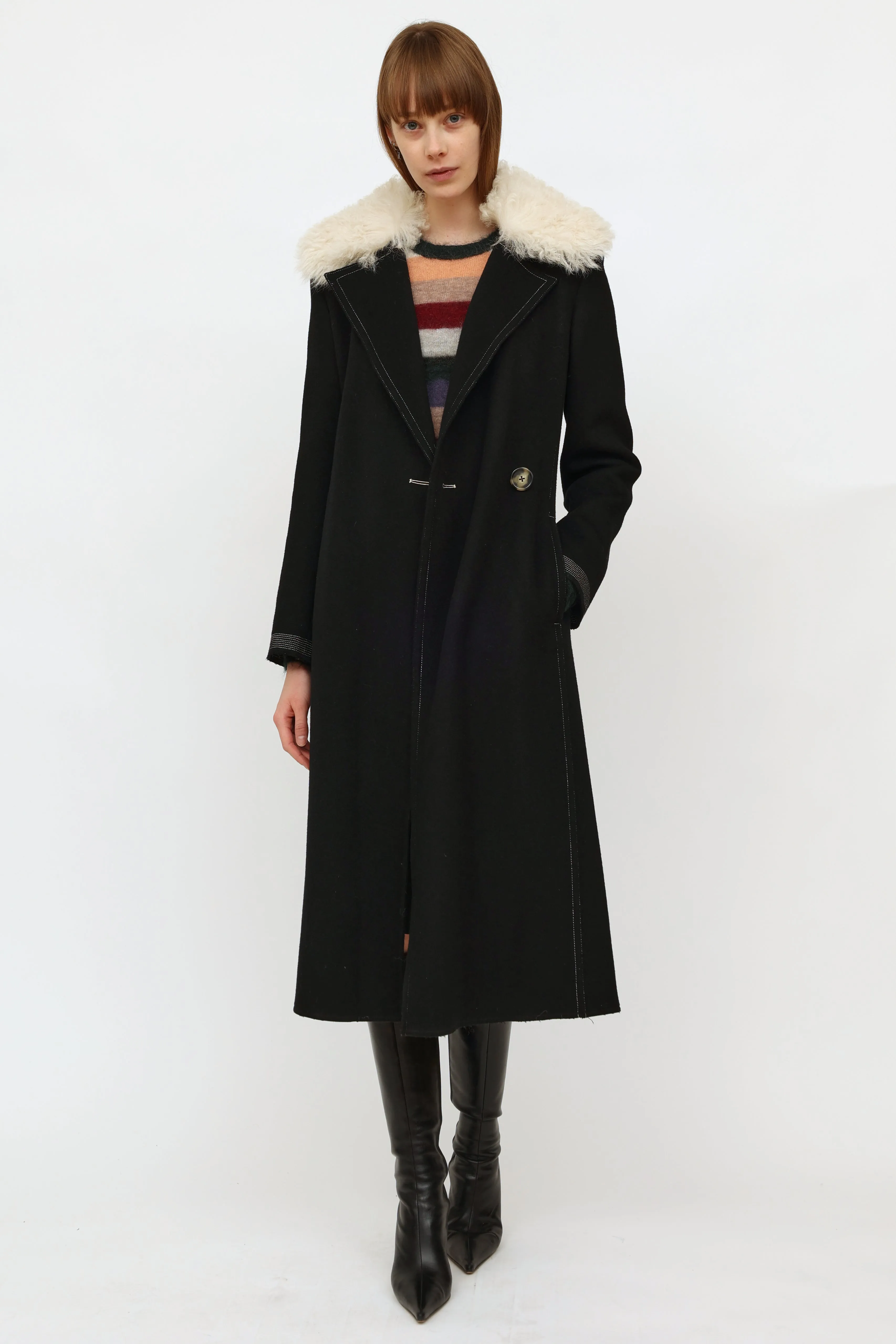 Black Wool Shearling Coat