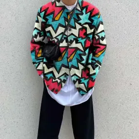Bonsir Geometric Color Printed Sweater Coat Casual Men Sweatercoat Tricot Knitted Sweater Casaco Masculino Hombre Cardigan Sweater
