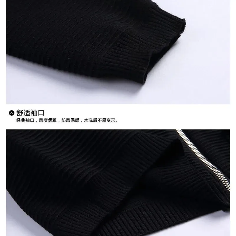 Bonsir Men's Spring and Autumn Fashion Standing Neck Zipper Contrast Color Casual Long Sleeve Slim Fit Sweater Knitted Cardigan Coat