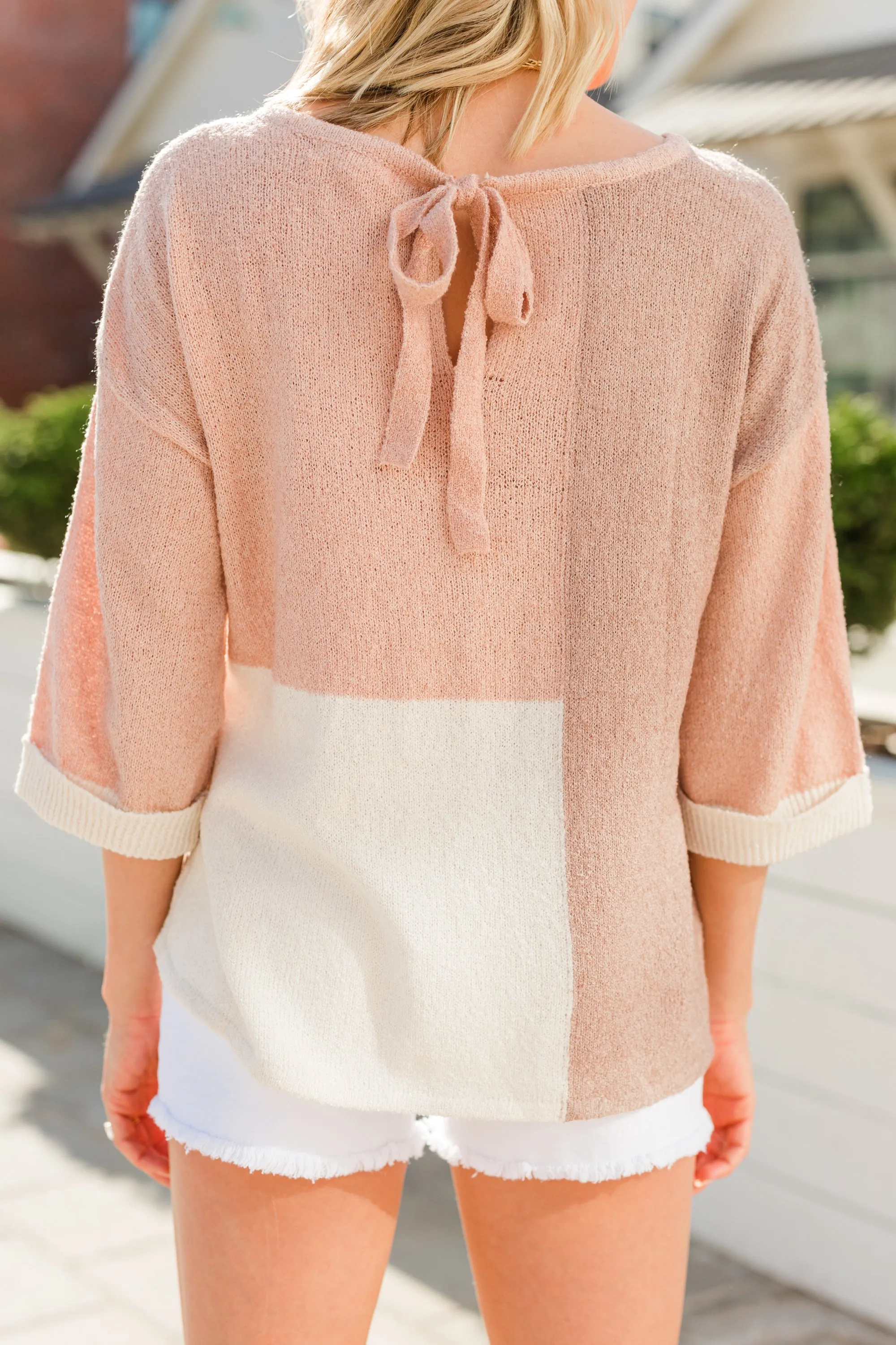 But Of Course Blush Pink Colorblock Sweater