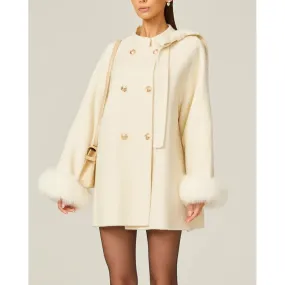 Colette White Wool Fur Bowknot Coat