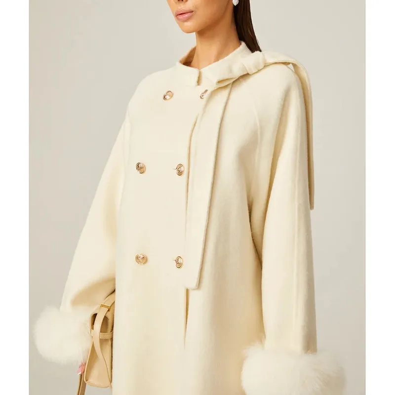 Colette White Wool Fur Bowknot Coat