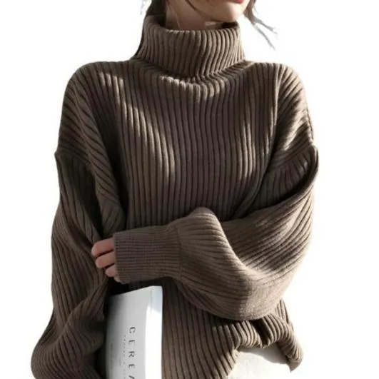 Cozy Solid Color Turtleneck Knit Pullover Sweater