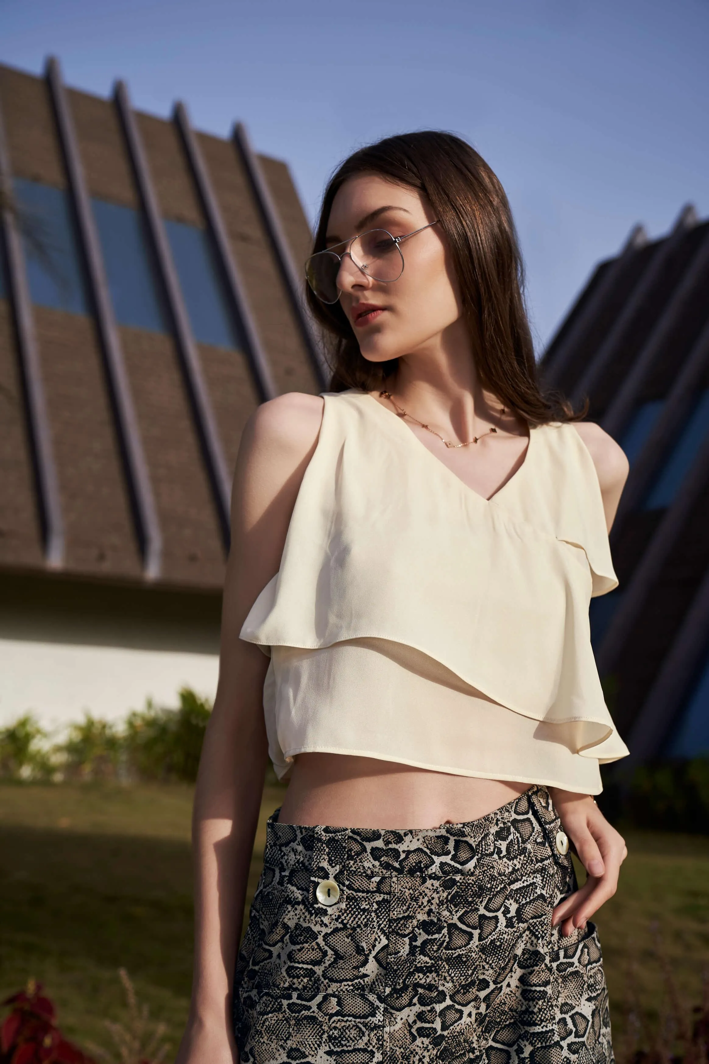 Cream Strappy Layered Detailed Back Top