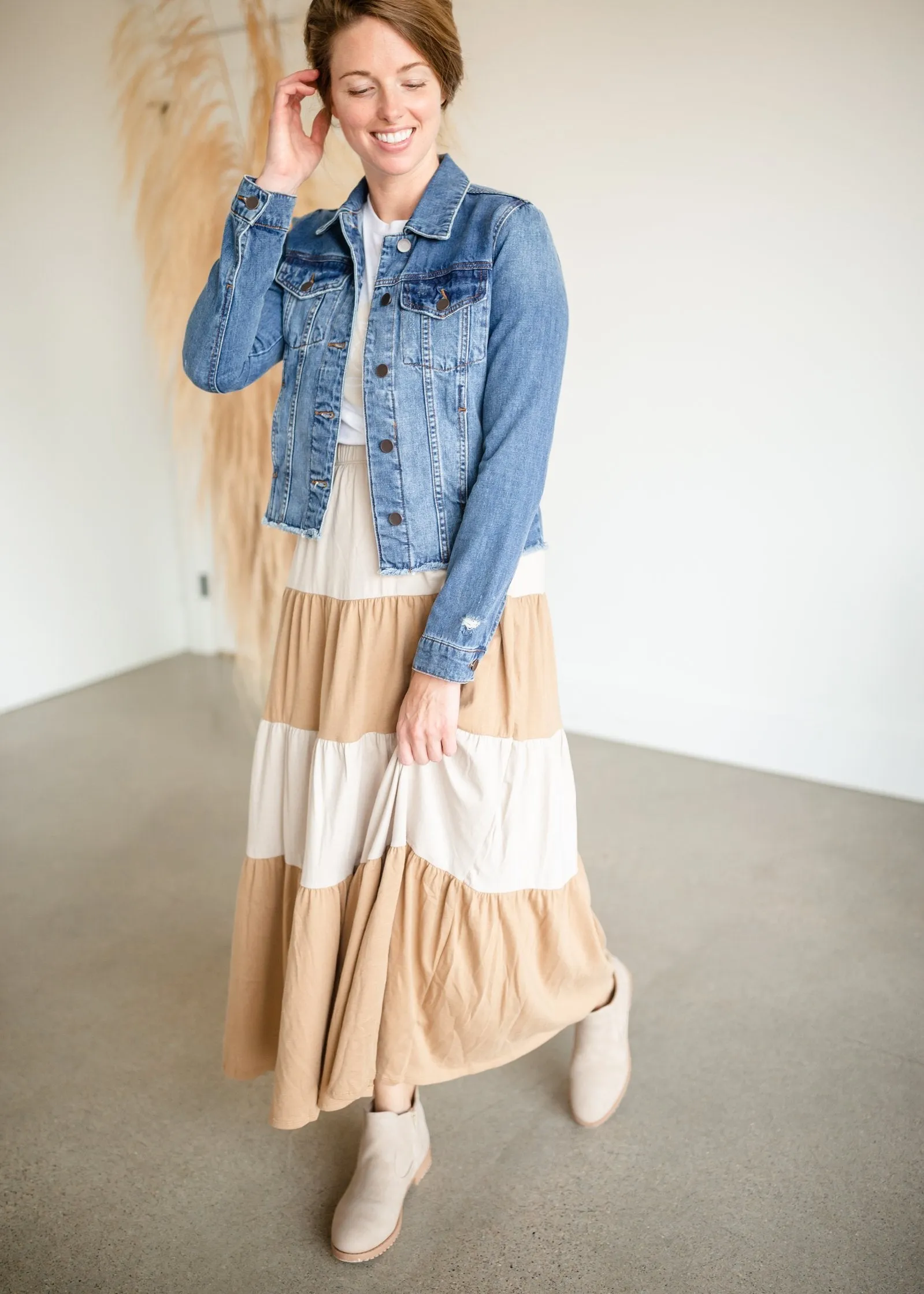 Cream   Tan Color Block Maxi Skirt - FINAL SALE