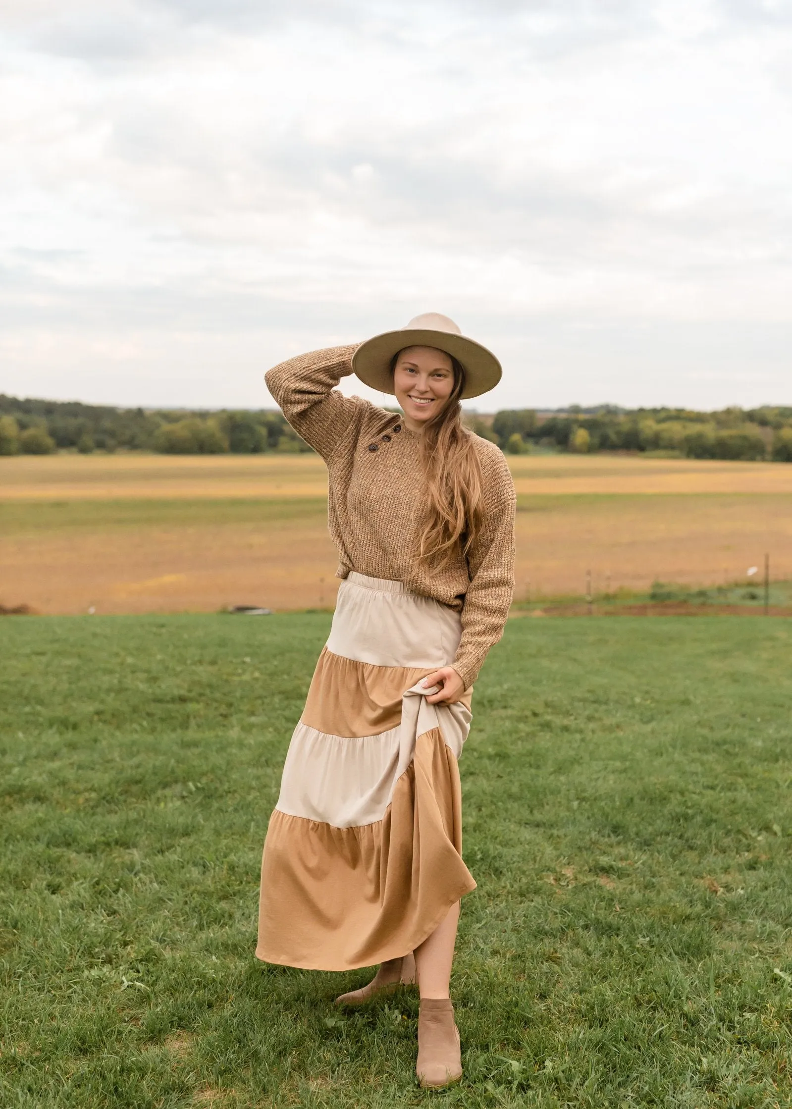 Cream   Tan Color Block Maxi Skirt - FINAL SALE