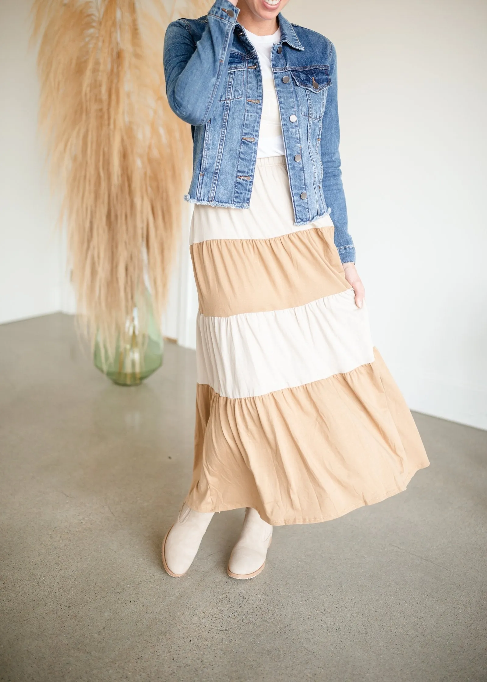 Cream   Tan Color Block Maxi Skirt - FINAL SALE