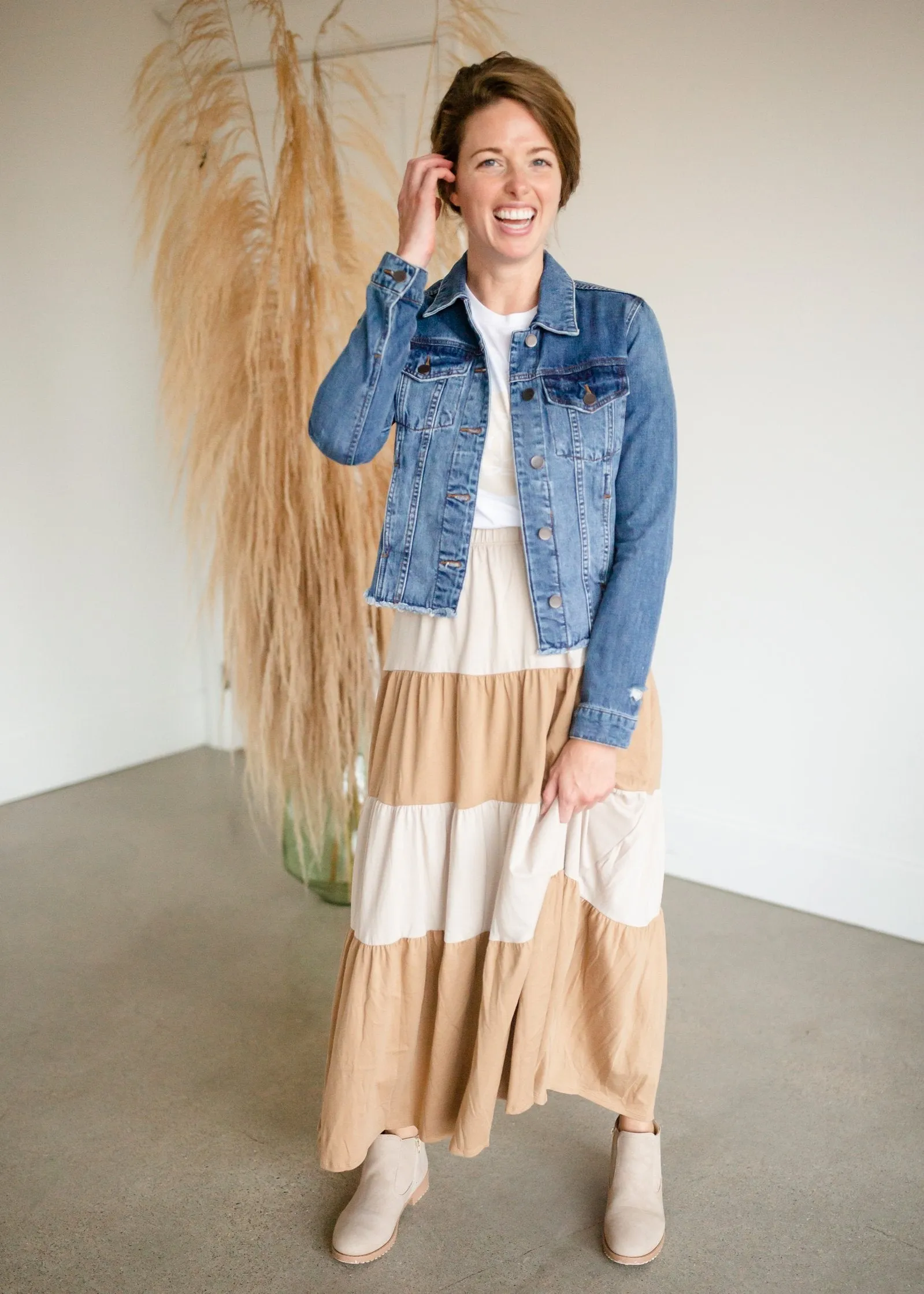 Cream   Tan Color Block Maxi Skirt - FINAL SALE