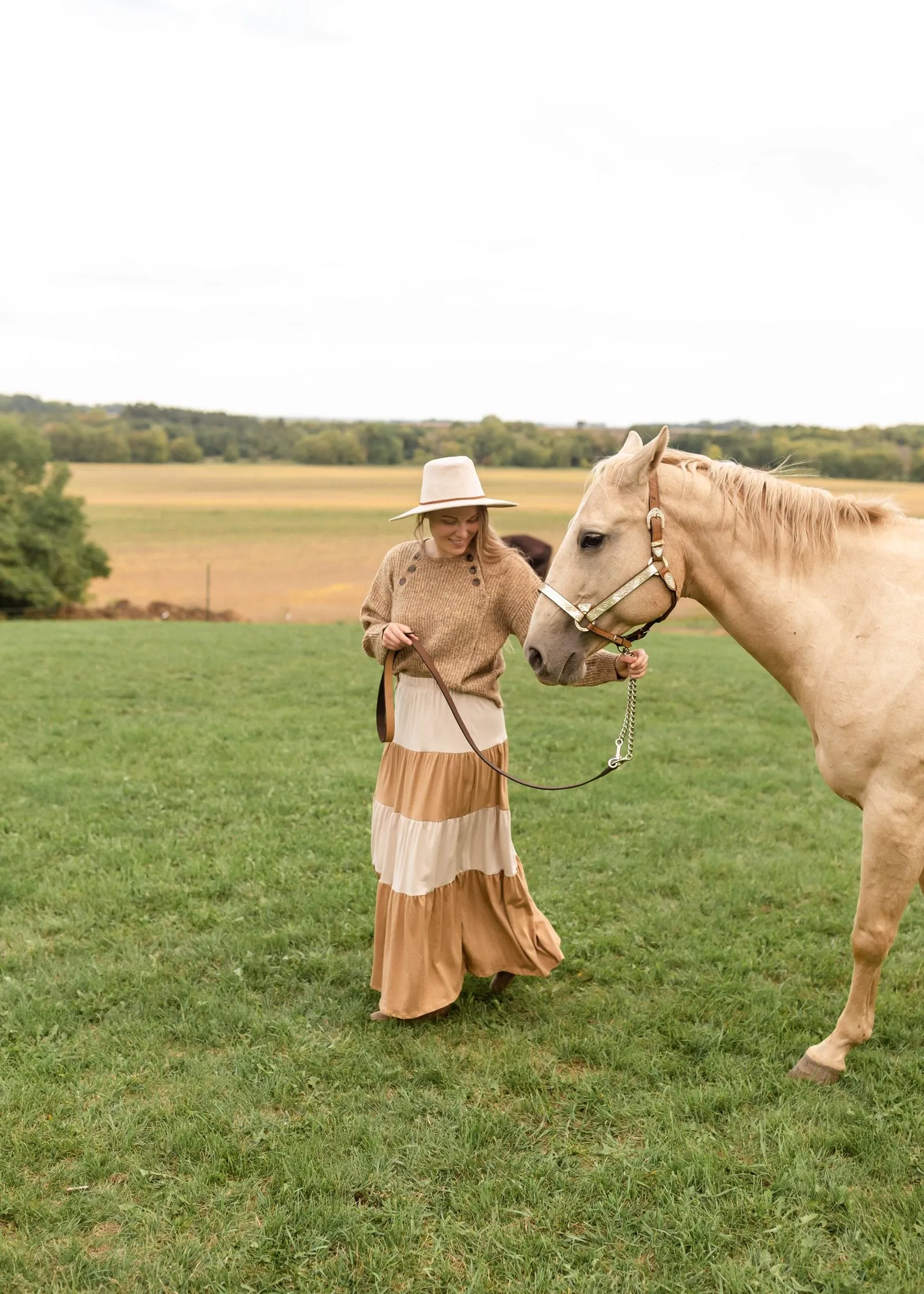 Cream   Tan Color Block Maxi Skirt - FINAL SALE