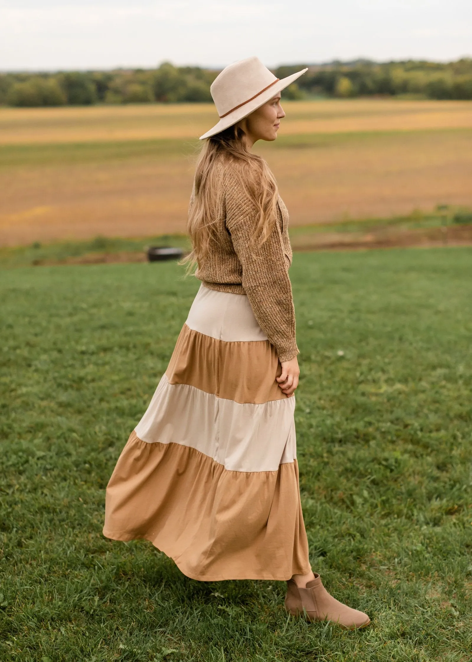 Cream   Tan Color Block Maxi Skirt - FINAL SALE