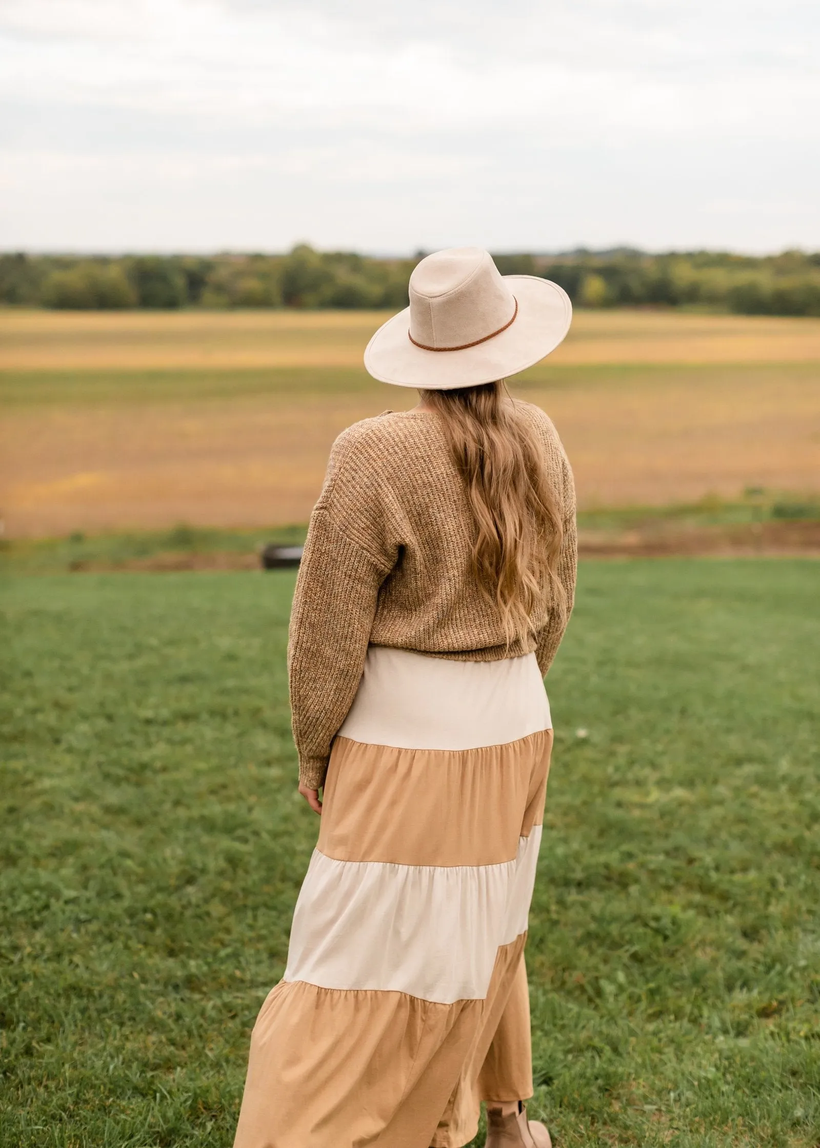 Cream   Tan Color Block Maxi Skirt - FINAL SALE