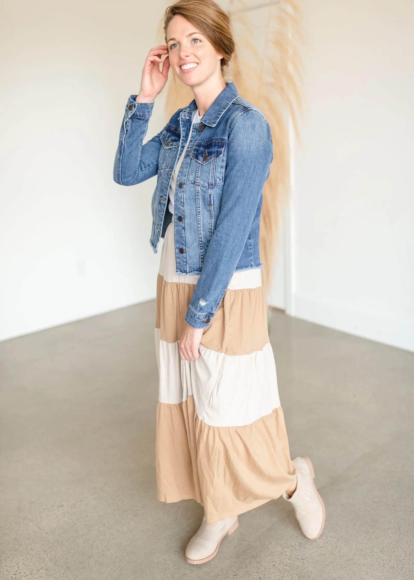 Cream   Tan Color Block Maxi Skirt - FINAL SALE