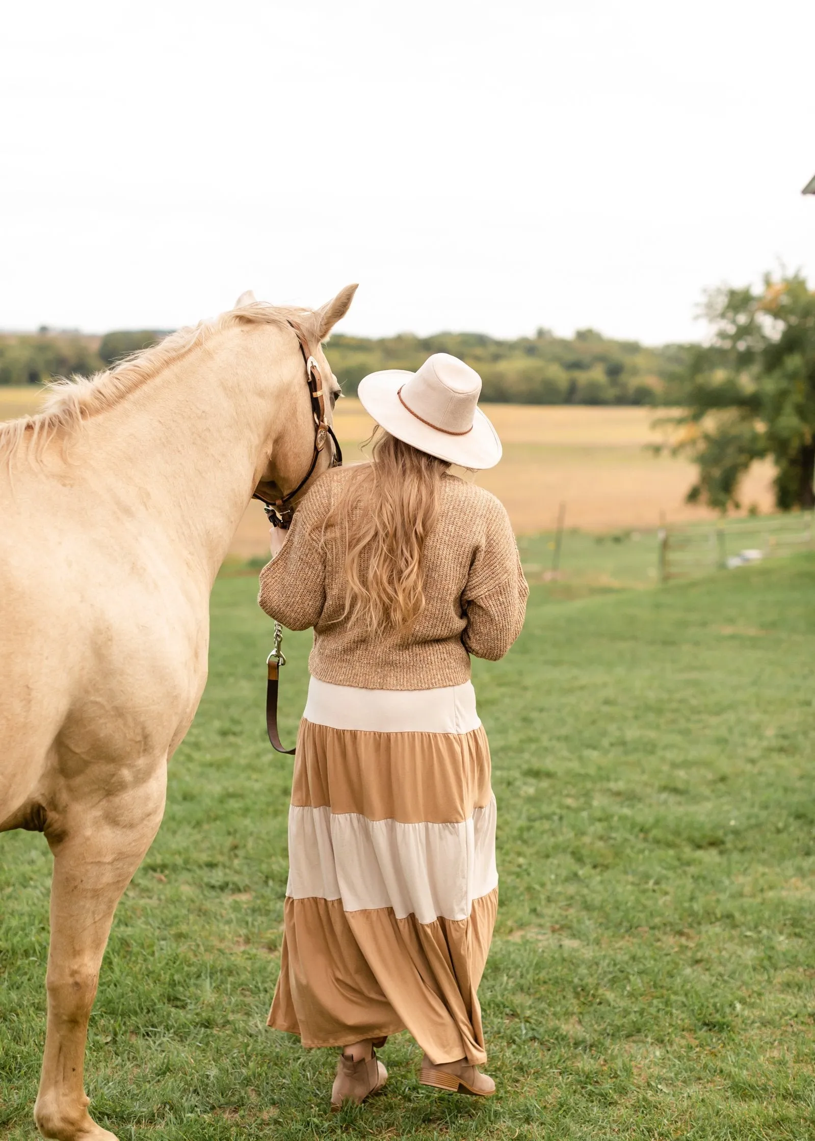 Cream   Tan Color Block Maxi Skirt - FINAL SALE