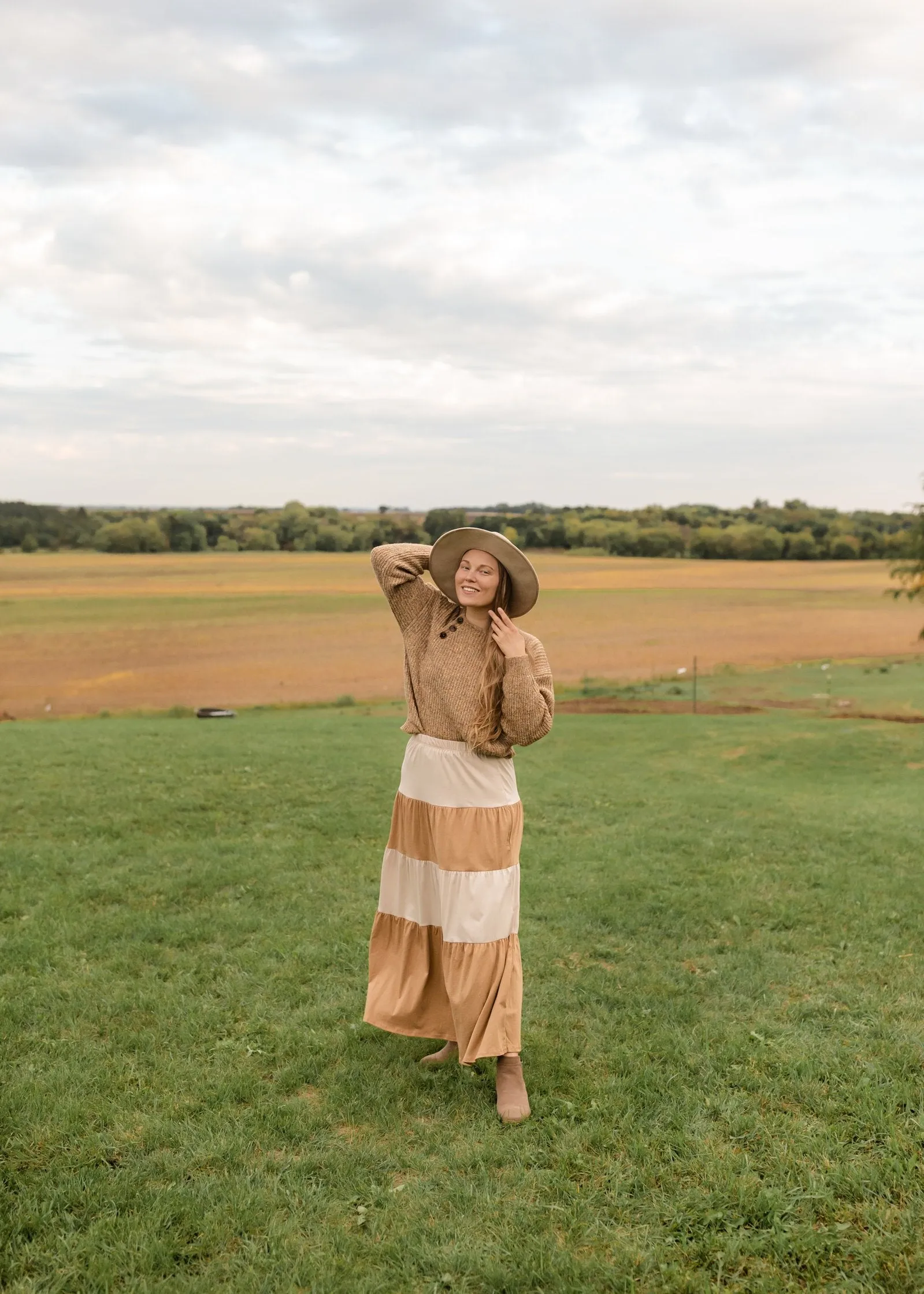 Cream   Tan Color Block Maxi Skirt - FINAL SALE