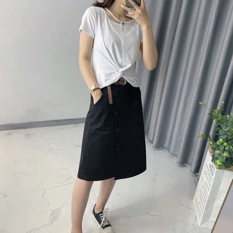 Culottes Summer Loose Bermuda Shorts Women Niche Mid-Length Three Quarter False Two-Piece Skorts Korean Casual Straight Jeans Bermuda Shorts
