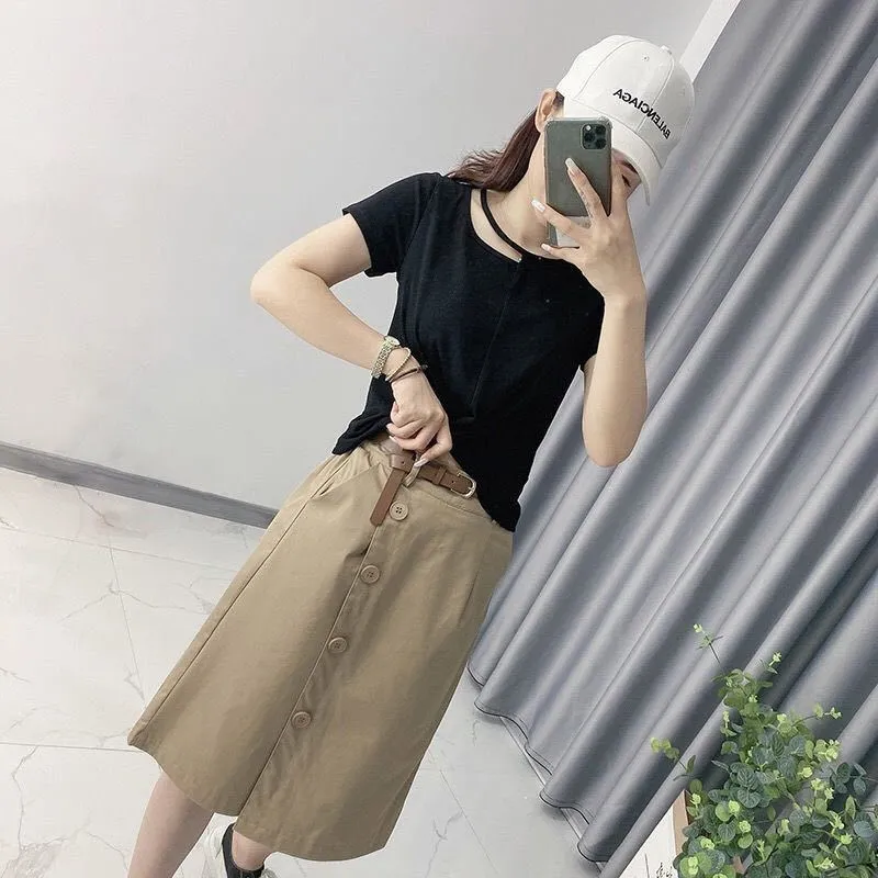 Culottes Summer Loose Bermuda Shorts Women Niche Mid-Length Three Quarter False Two-Piece Skorts Korean Casual Straight Jeans Bermuda Shorts