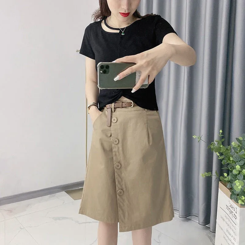 Culottes Summer Loose Bermuda Shorts Women Niche Mid-Length Three Quarter False Two-Piece Skorts Korean Casual Straight Jeans Bermuda Shorts