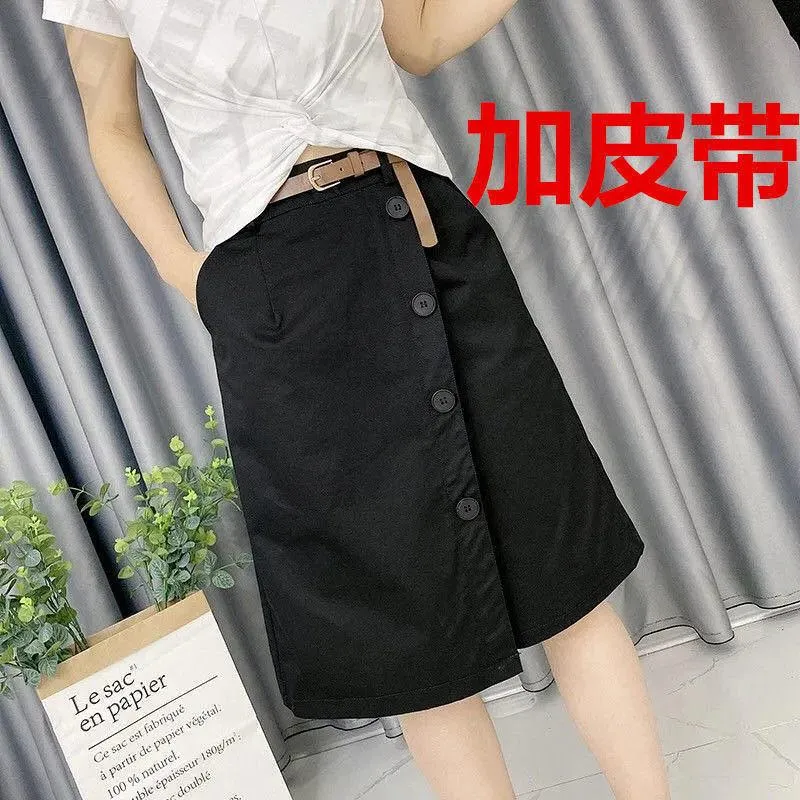 Culottes Summer Loose Bermuda Shorts Women Niche Mid-Length Three Quarter False Two-Piece Skorts Korean Casual Straight Jeans Bermuda Shorts