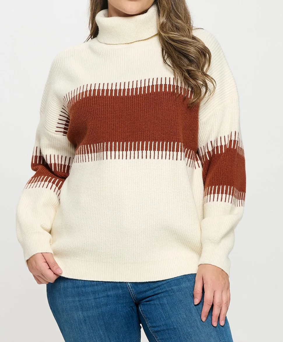 Curvy Turtleneck Contrast Sweater