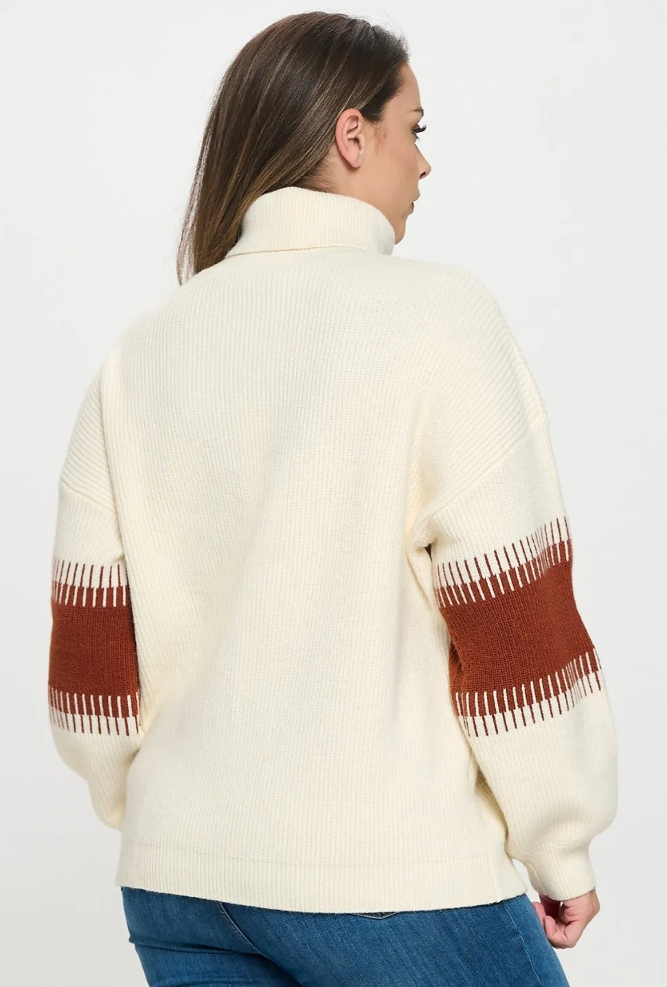 Curvy Turtleneck Contrast Sweater