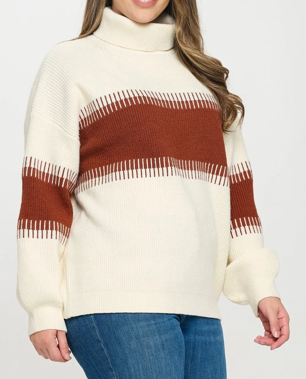 Curvy Turtleneck Contrast Sweater