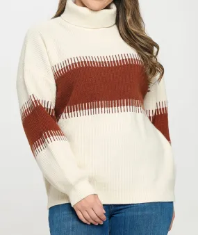 Curvy Turtleneck Contrast Sweater