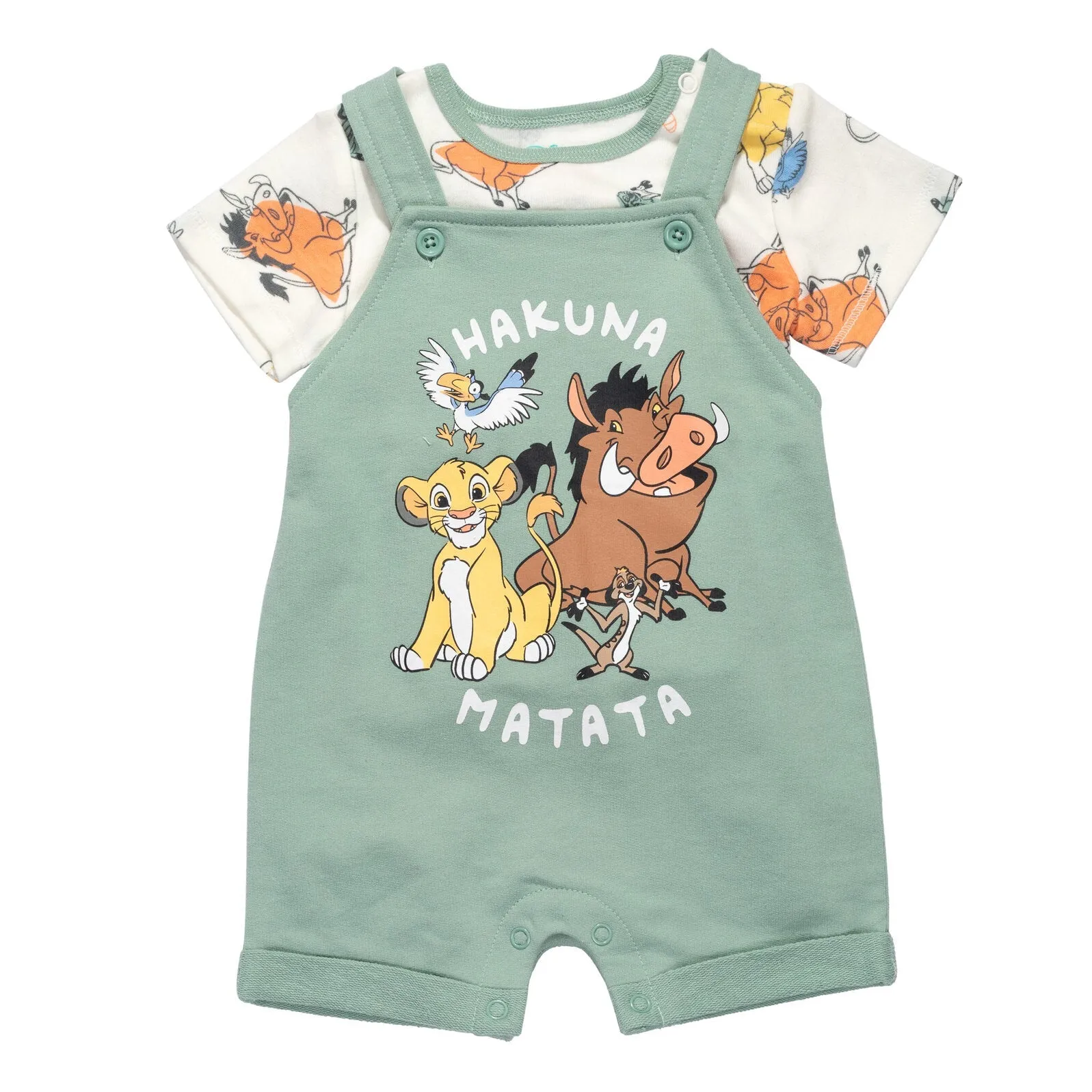Disney Lion King French Terry Short Overalls T-Shirt and Hat 3 Piece Outfit Set