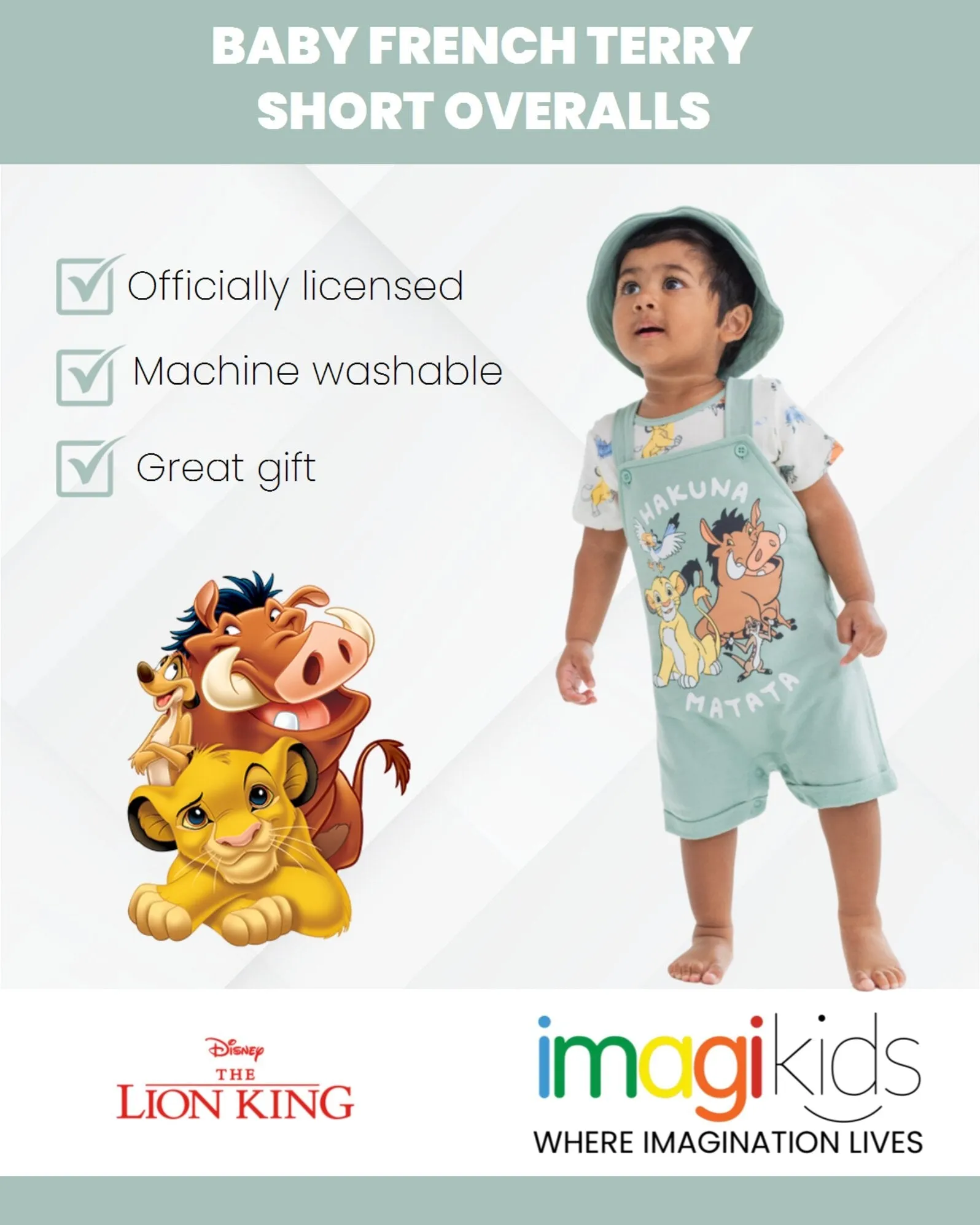 Disney Lion King French Terry Short Overalls T-Shirt and Hat 3 Piece Outfit Set