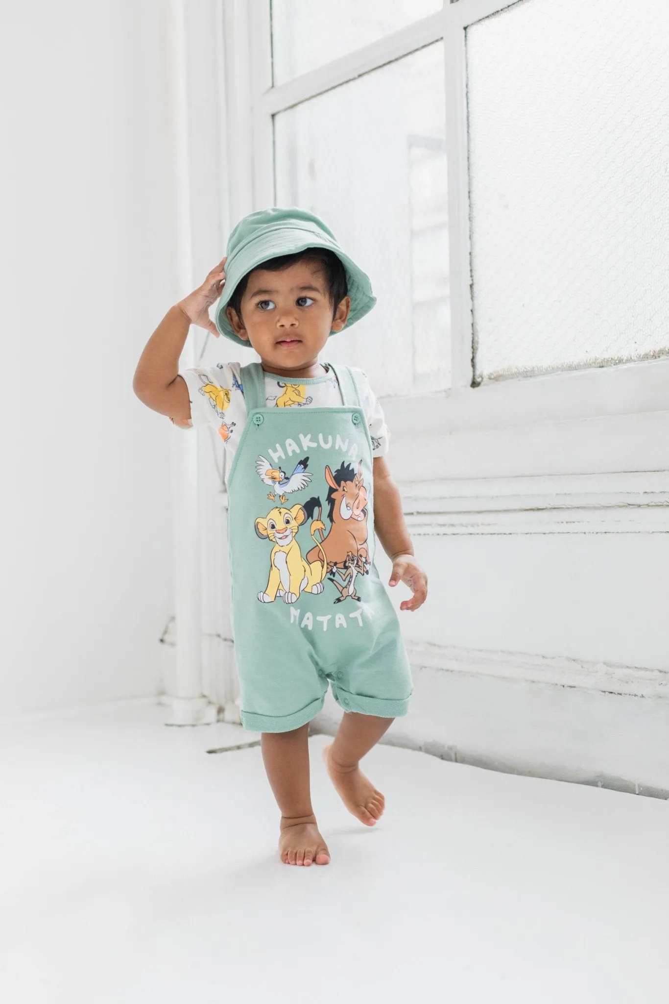 Disney Lion King French Terry Short Overalls T-Shirt and Hat 3 Piece Outfit Set