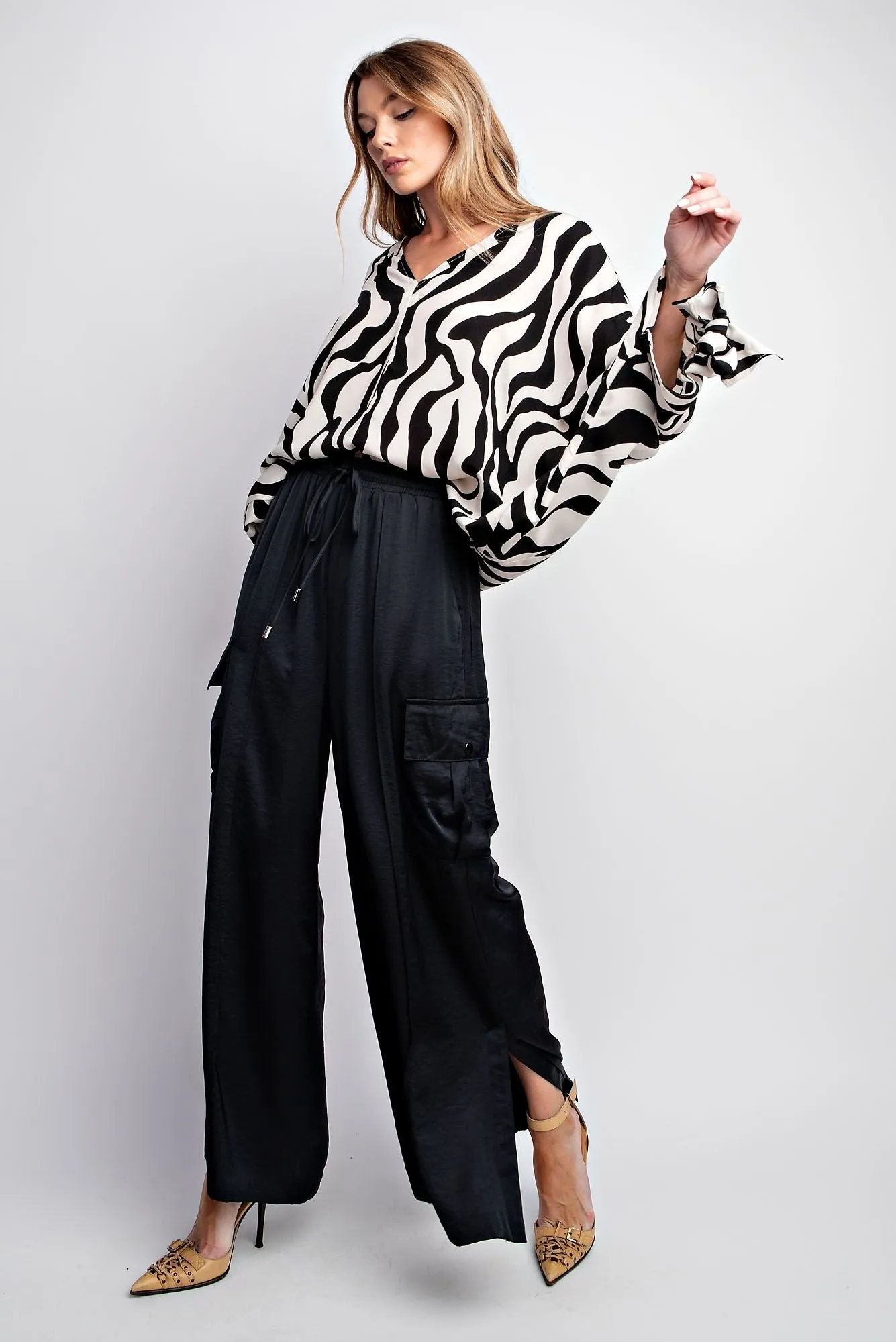 Easel Washed Satin Cargo Pant