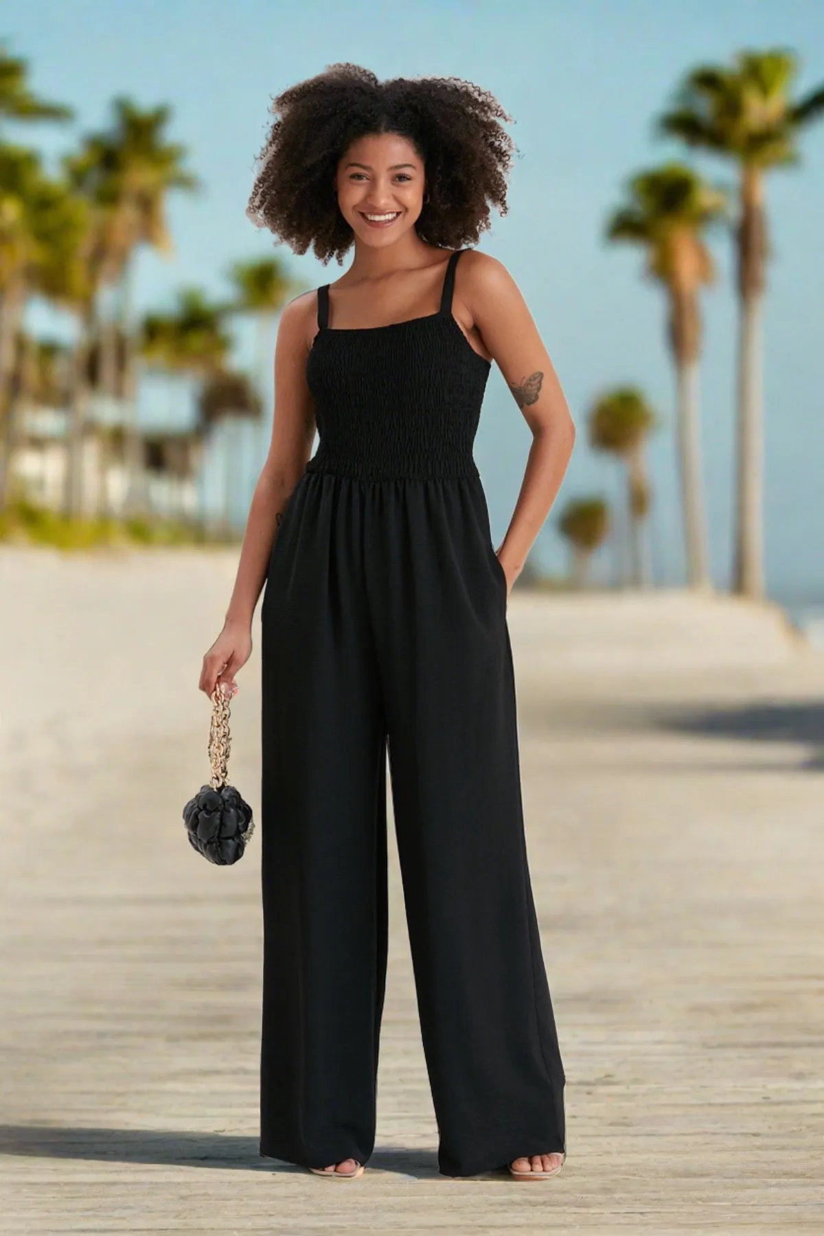 Effortless Wide Leg Cami Jumpsuit in Classic Black