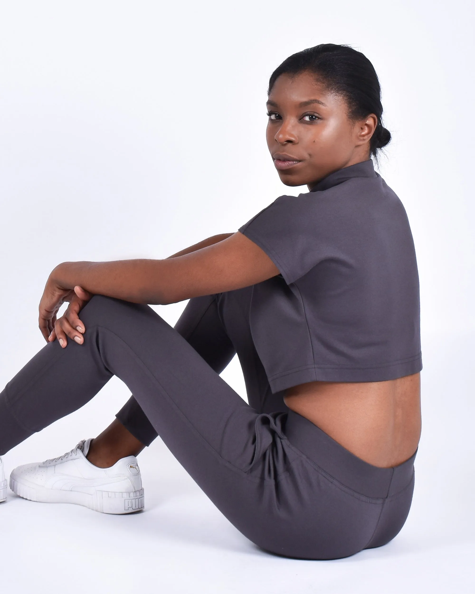 Egret Crop Cap Sleeve 2-in-1 in Pewter